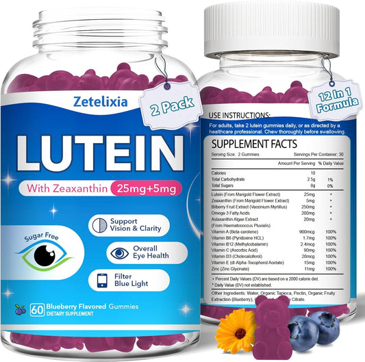 Lutein and Zeaxanthin Eye Health Supplement Gummies - 2 Pack (120 Gummies) for Adults - Promotes Eye & Vision with Multiple Vitamins