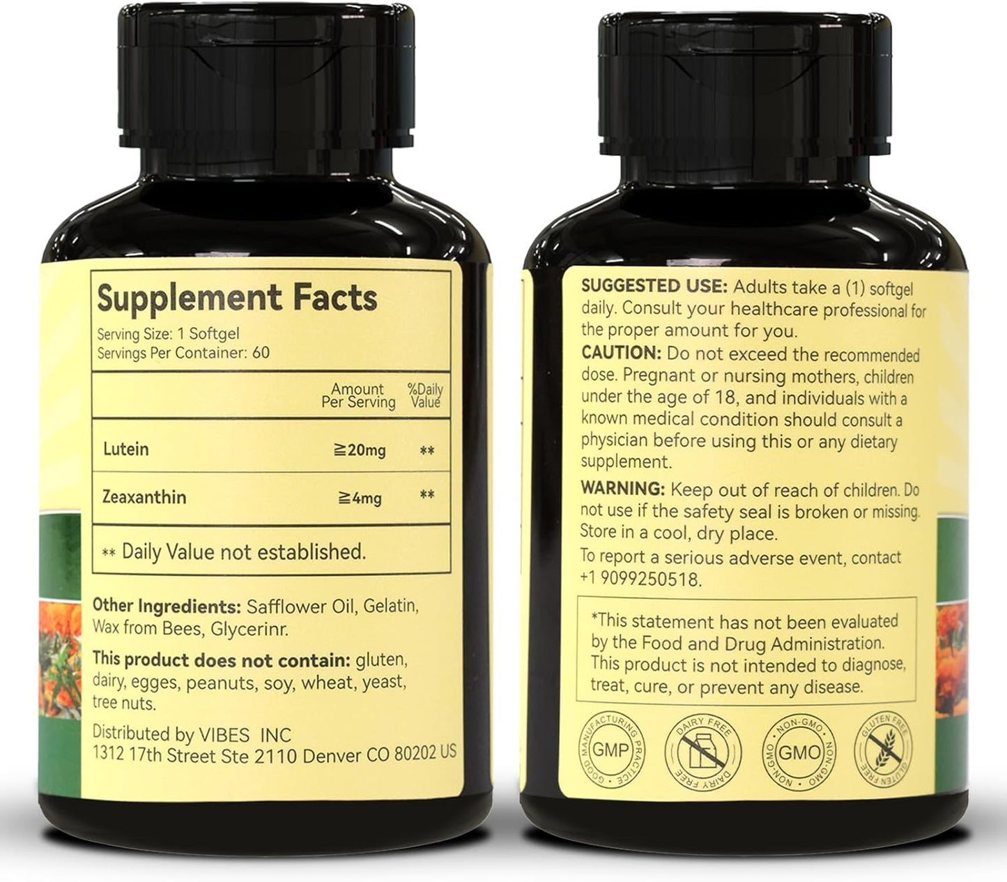 Lutein and Zeaxanthin Eye Supplements for Vision Health - 20mg Lutein, Vegan Softgels for Eyestrain Relief, 60 Count