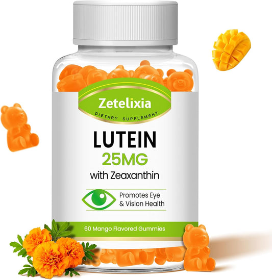 Lutein and Zeaxanthin Gummies for Adults - 25mg Eye Vitamins Supplement for Vision, Macular Health - Sugar Free Blue Light Filtering Gummy (60 Count)