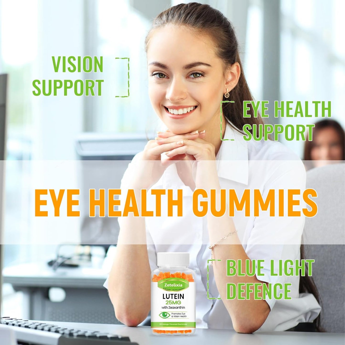 Lutein and Zeaxanthin Gummies for Adults - 25mg Eye Vitamins Supplement for Vision, Macular Health - Sugar Free Blue Light Filtering Gummy (60 Count)