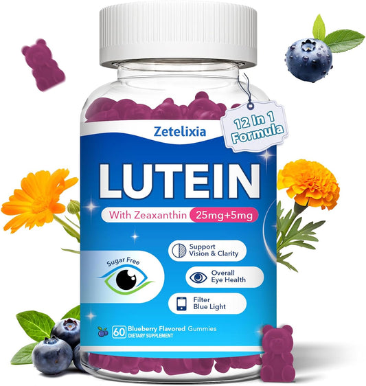 Lutein and Zeaxanthin Gummies for Eye Health - 12 in 1 Eye Vitamin Supplement - 60 Gummies for Adults