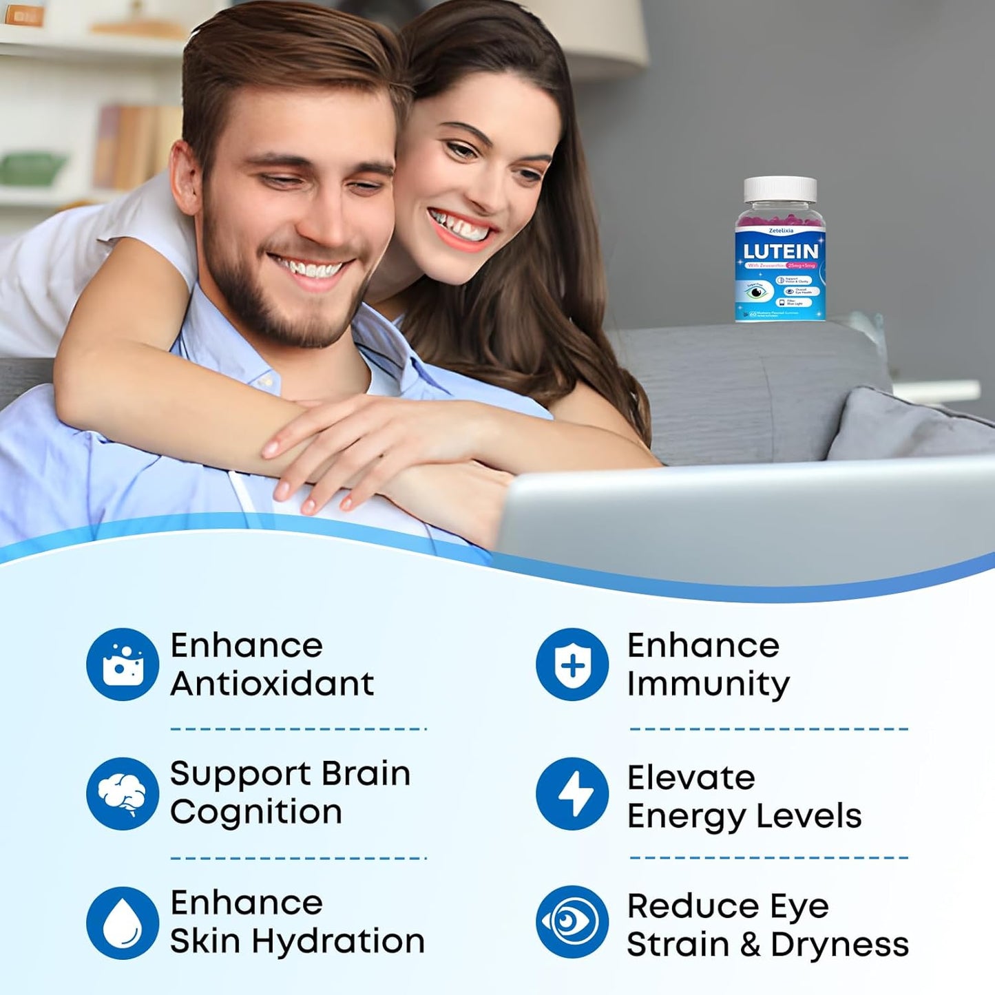 Lutein and Zeaxanthin Gummies for Eye Health - 12 in 1 Eye Vitamin Supplement - 60 Gummies for Adults