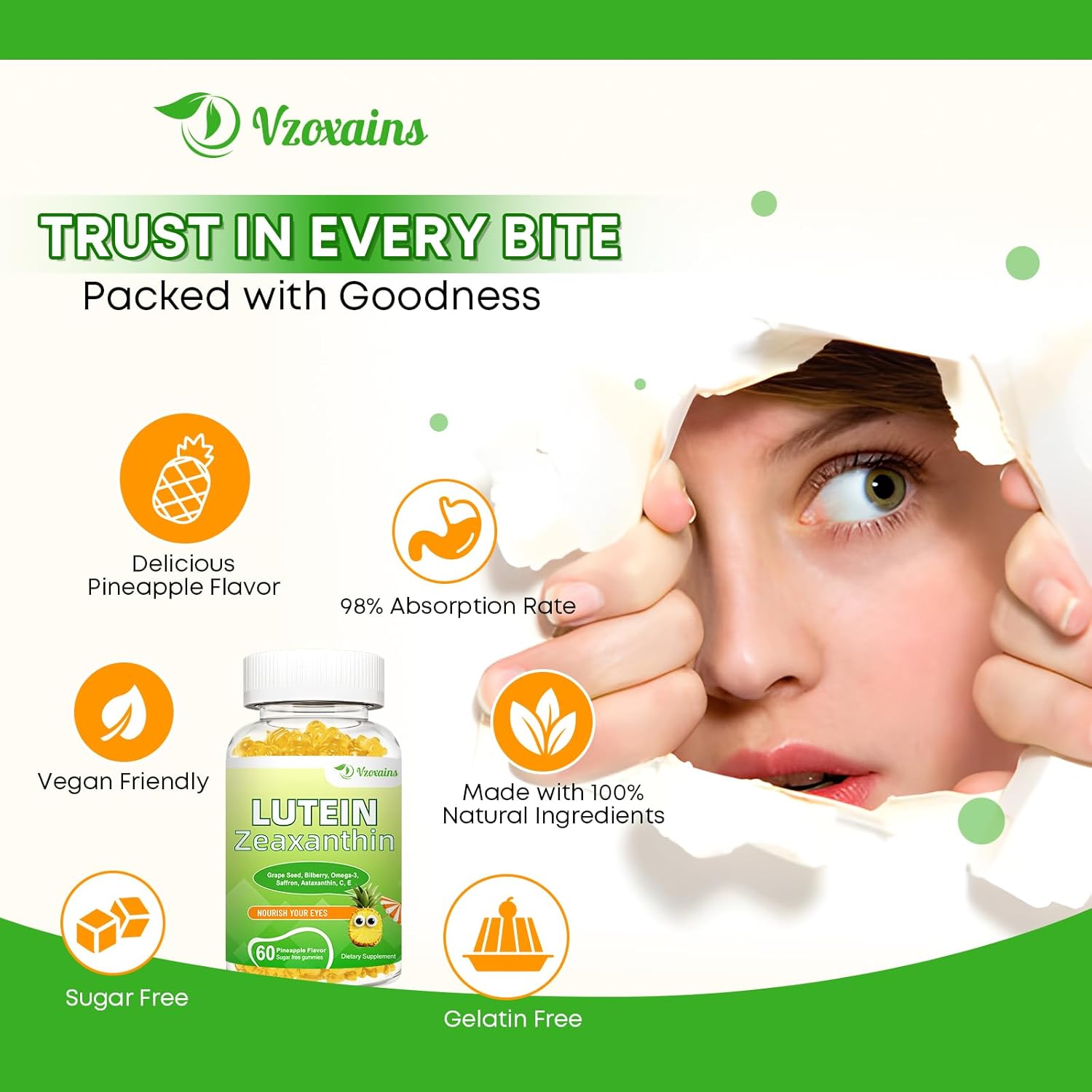 Lutein and Zeaxanthin Gummies with Eye Vitamins for Eye Health - 60 Count