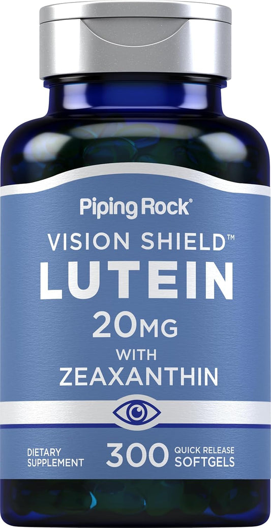 Lutein and Zeaxanthin Supplements 20mg - 300 Softgels for Eye Health - Gluten Free, Non-GMO - Piping Rock