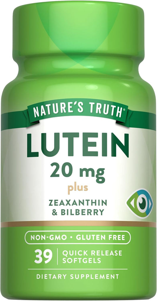 Lutein and Zeaxanthin with Bilberry Softgels - 20 mg - Non-GMO & Gluten Free - 39 Count