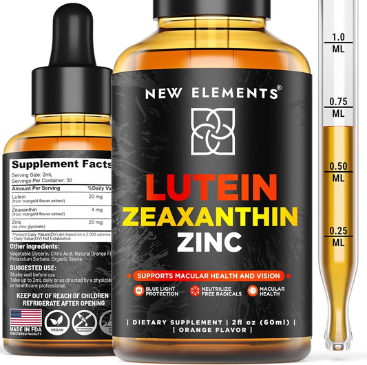Lutein Drops with Zeaxanthin, Zinc, and Vitamins for Eye Health - Liquid Supplement for Adults & Kids - Non-GMO and Vegan - Macular Degeneration Support