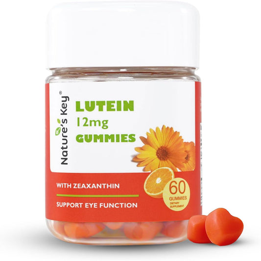 Lutein Gummies 12mg with Zeaxanthin & Vitamin A for Eye Health and Brain Function - Orange Flavor, 60Ct for Kids and Adults