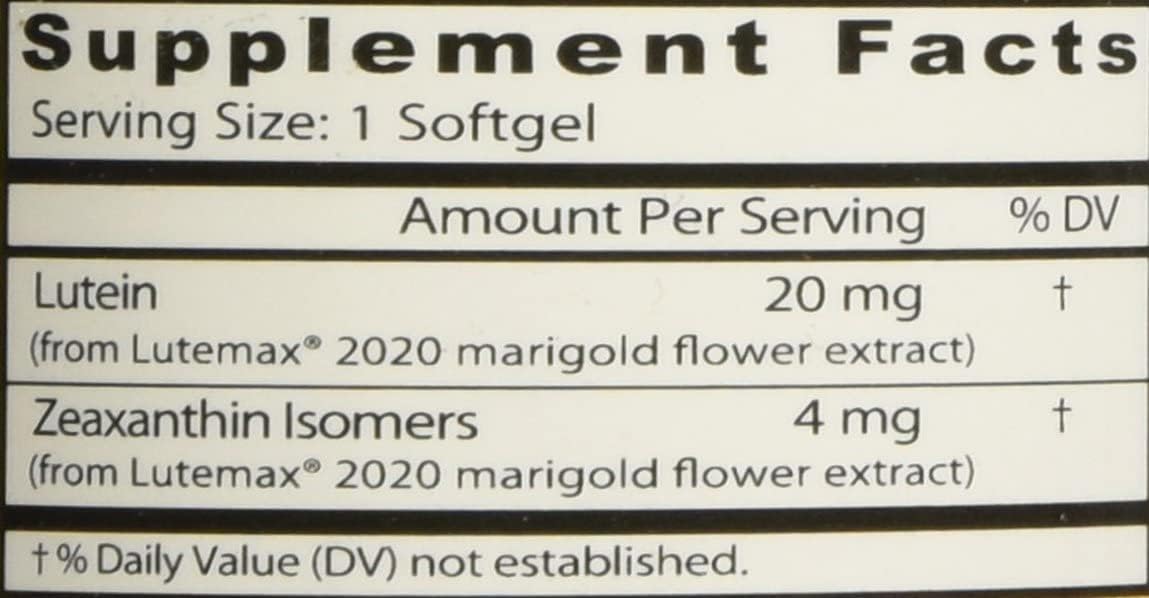 Lutein (Lutemax 2020) 20mg Supplement for Vision & Eye Health - Zeaxanthin, Vegan, Non-GMO, Gluten-Free - 60 Veggie Gels