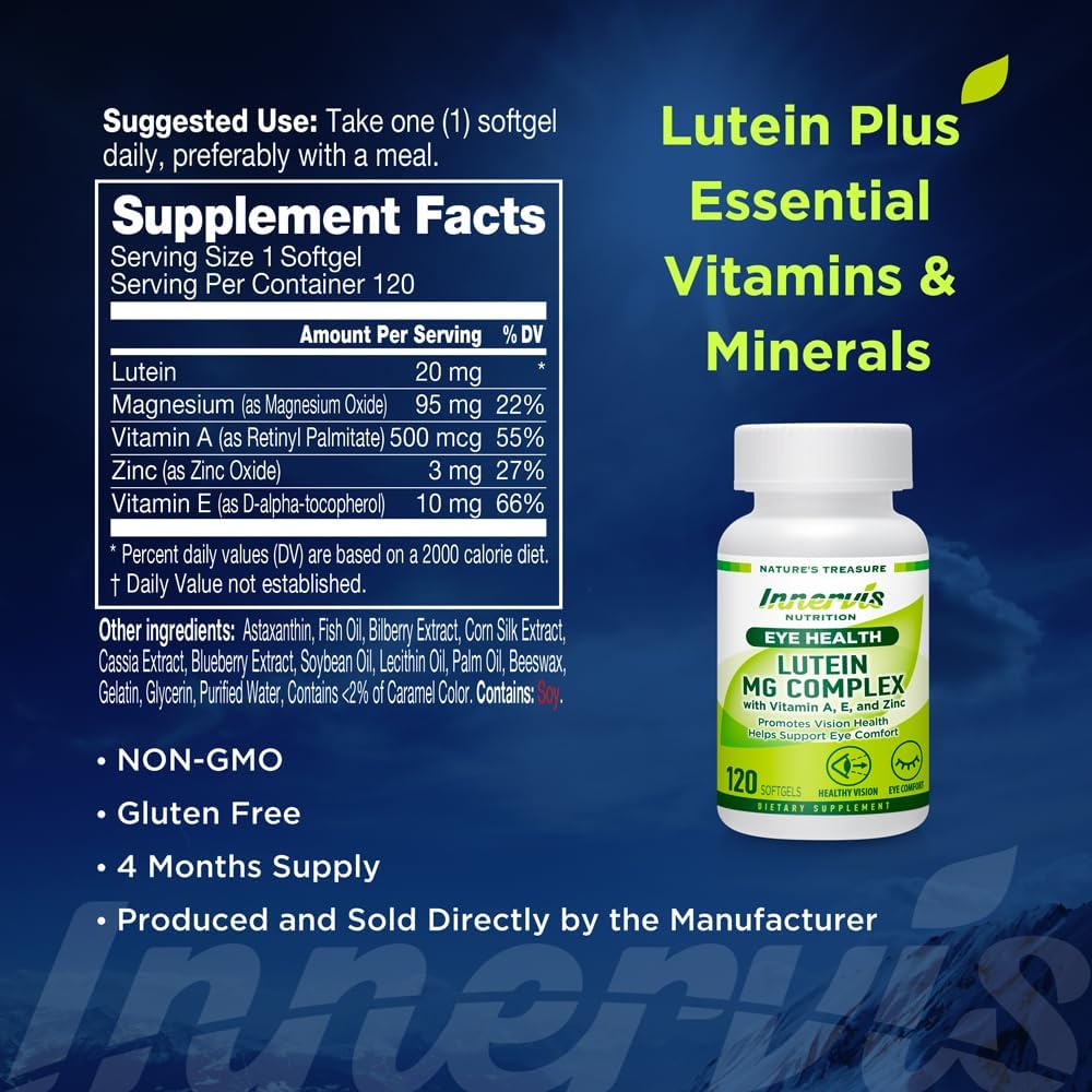Lutein Magnesium Complex Softgels for Eye Health Support & Comfort - 120 Antioxidant Supplement - INNERVERSNUTRITION