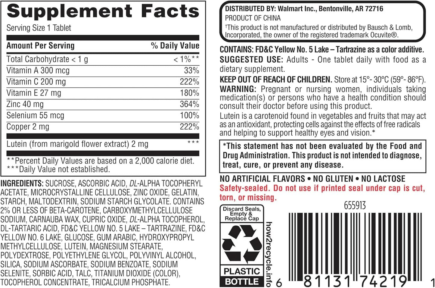 Lutein Tablets Dietary Supplement with Jogi Vision Formula - 120 Count, 1 Tablet Daily