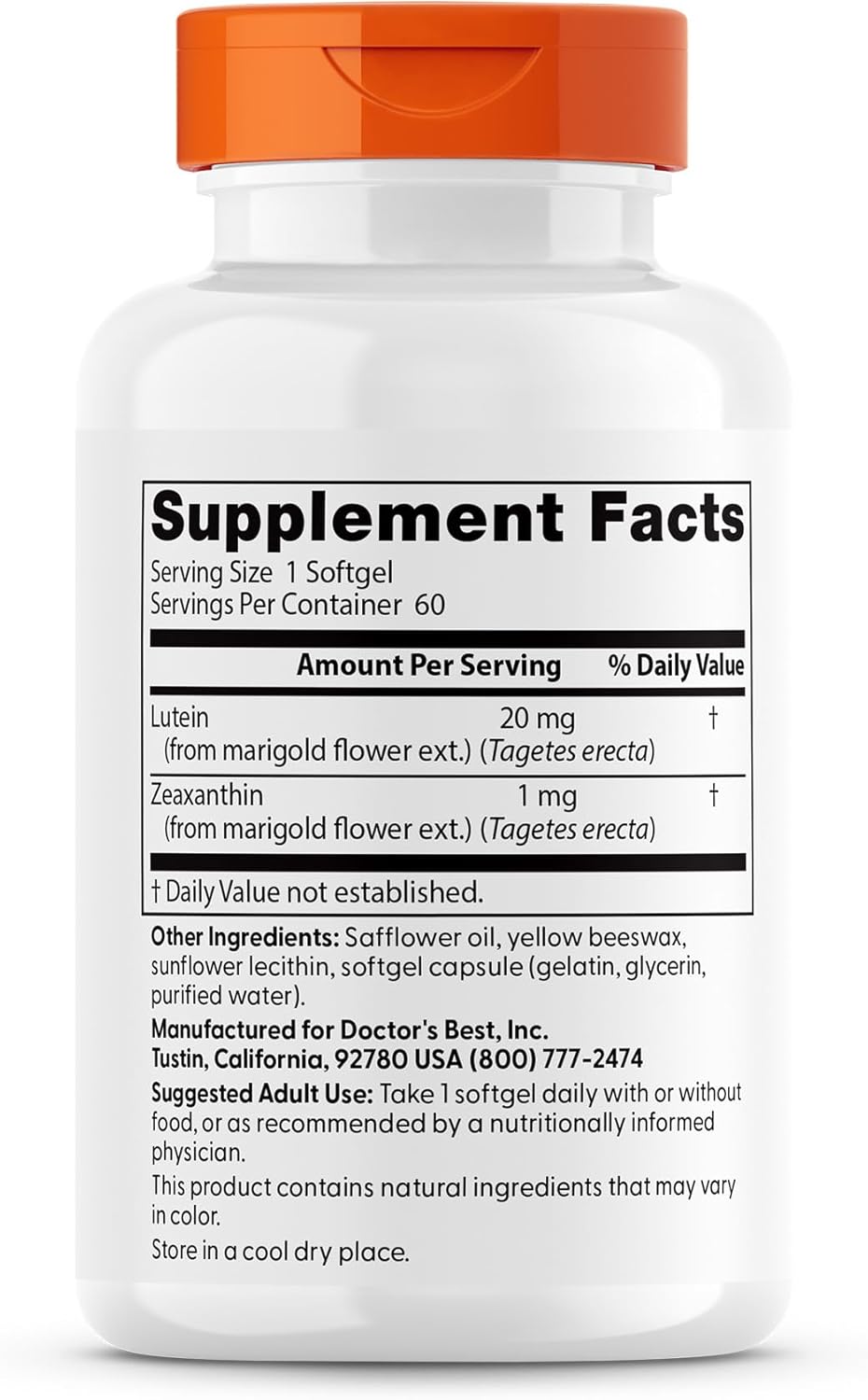Lutein Vision Support Supplement with Gluten Free Formula - 60 Softgels by Doctor's Best