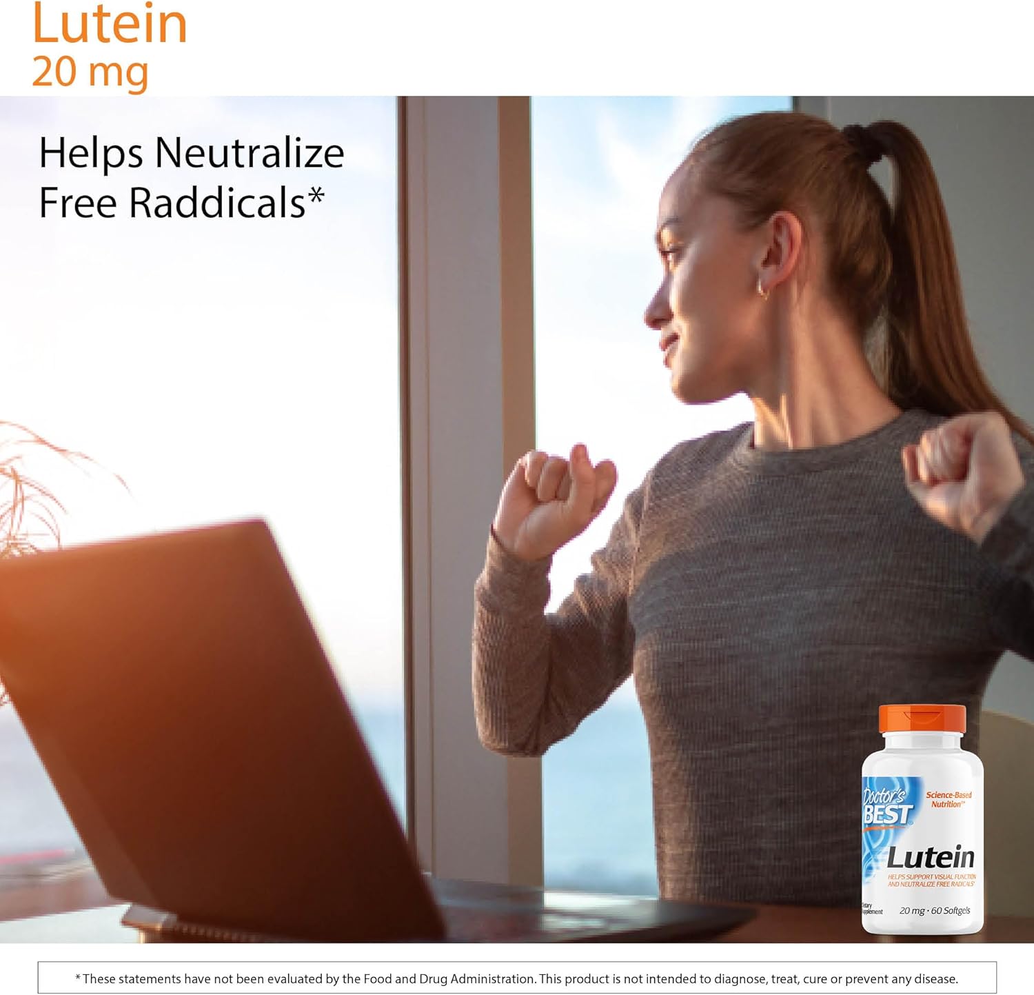 Lutein Vision Support Supplement with Gluten Free Formula - 60 Softgels by Doctor's Best