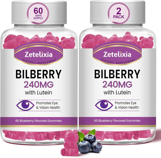 Lutein & Zeaxanthin Gummies for Adults - Eye Health Supplement with Bilberry - 2 Pack (120 Gummies)