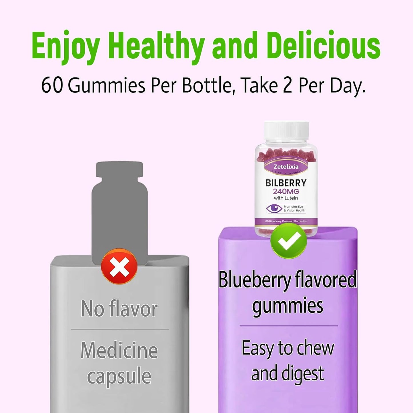 Lutein & Zeaxanthin Gummies for Adults - Eye Health Supplement with Bilberry - 2 Pack (120 Gummies)