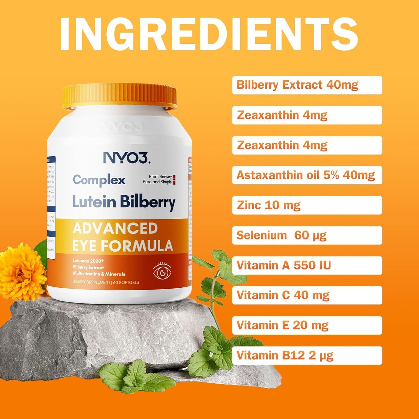 Lutemax 2020 Eye Health Supplement with Lutein, Zeaxanthin, Bilberry, and Vitamins A, C, E - 60 Softgels