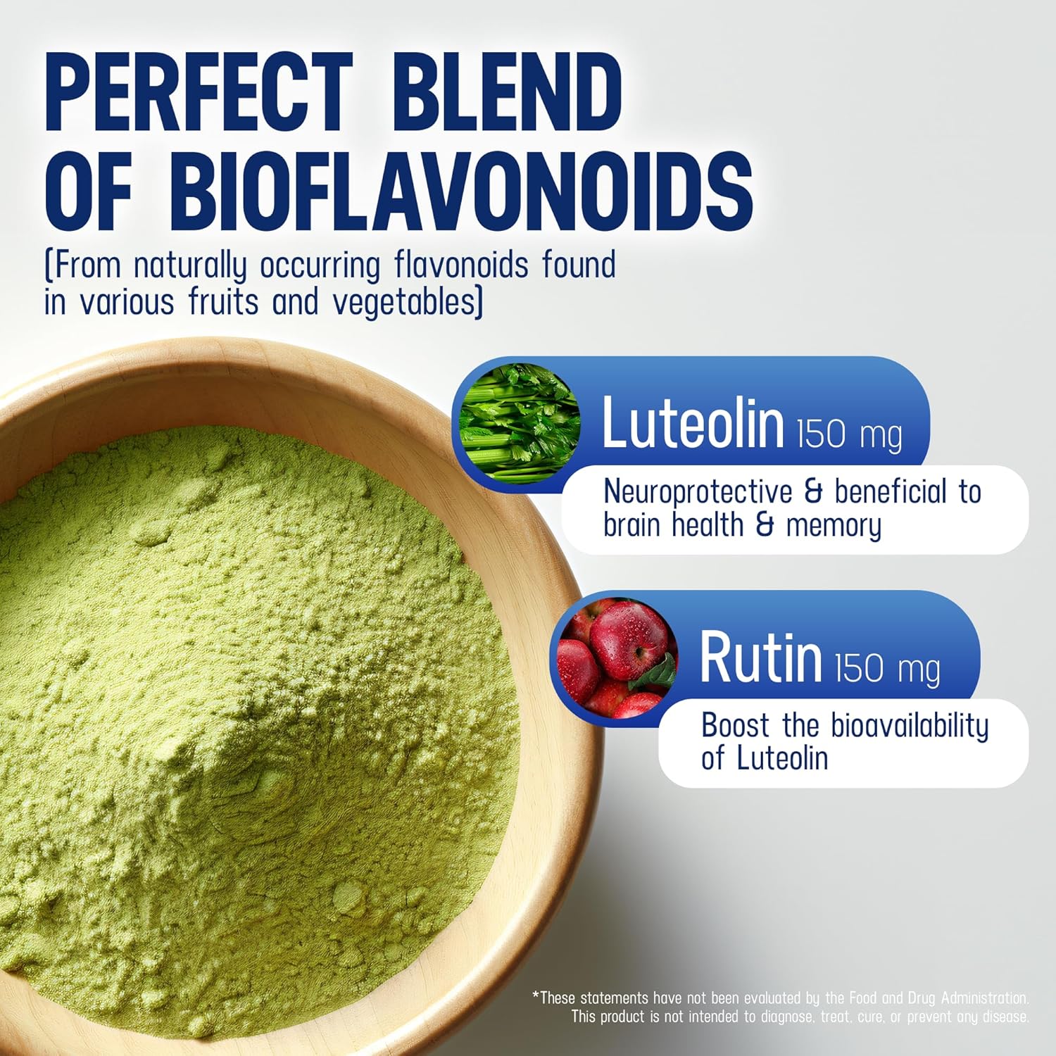 Lutimax Luteolin Complex Powder - Nootropic Brain Supplement for Memory, Focus, and Immune Support - Antioxidant Booster - 100 Servings