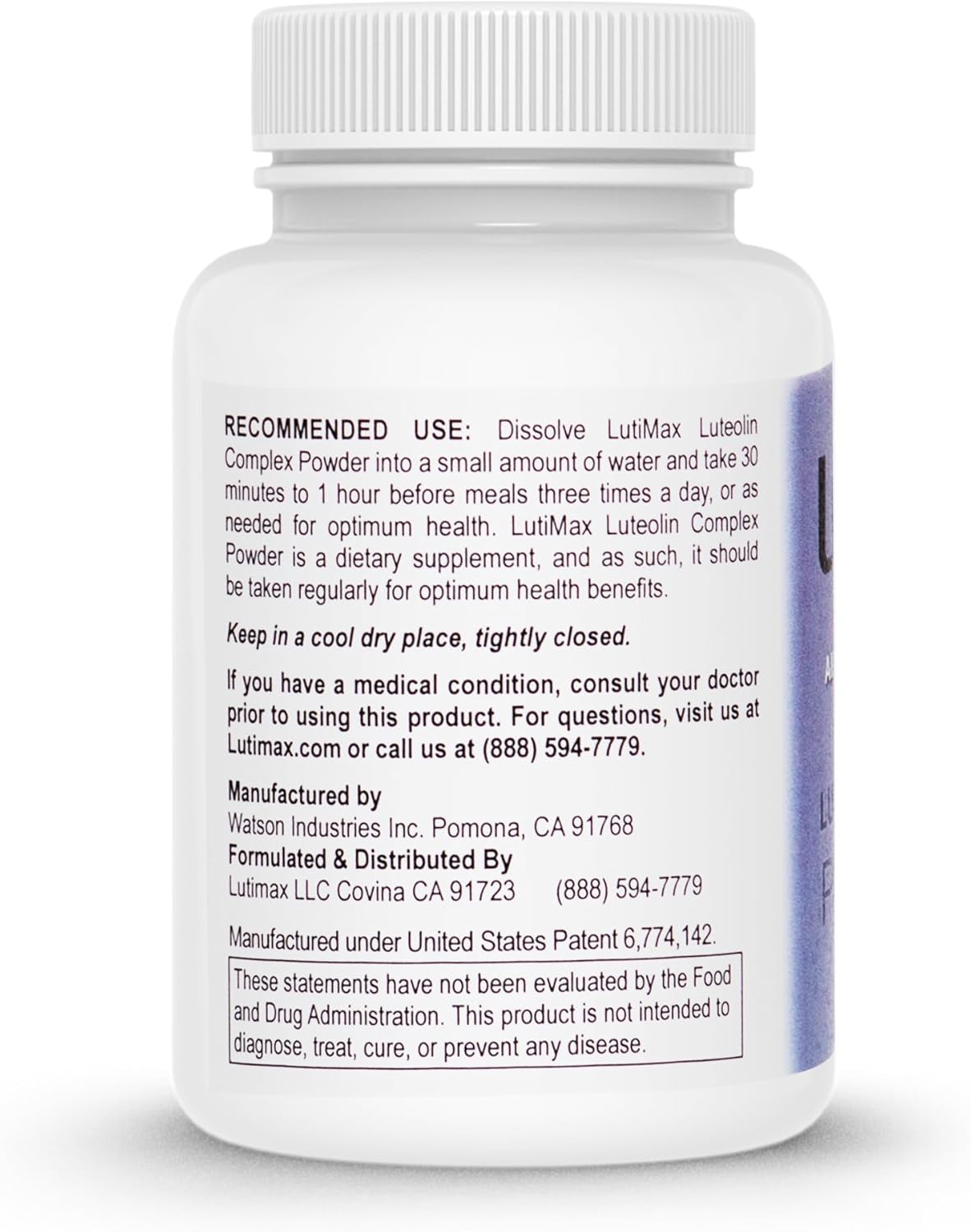 Lutimax Luteolin Complex Powder - Nootropic Brain Supplement for Memory, Focus, and Immune Support - Antioxidant Booster - 100 Servings