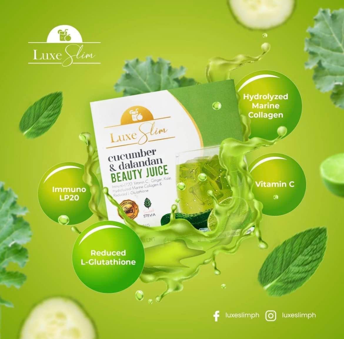 Luxe Slim Beauty Juice with Cucumber & Dalandan - 10 Pack, 21g Each