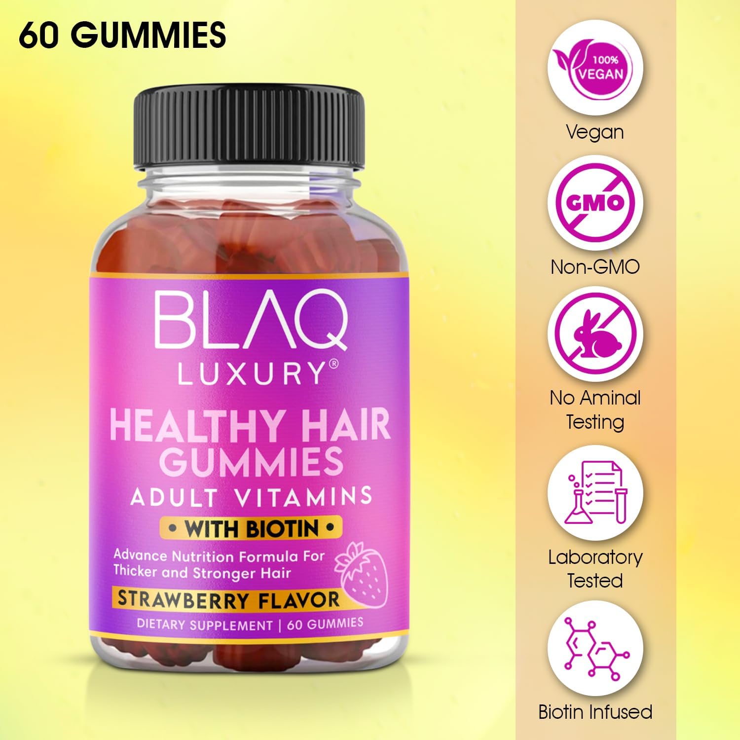 Luxury Biotin Gummies for Hair Growth - 5000mcg Biotin, Vitamins B12, B6, Folic Acid, Iodine, Zinc - Hair Supplement for Men & Women - 1 Month Supply