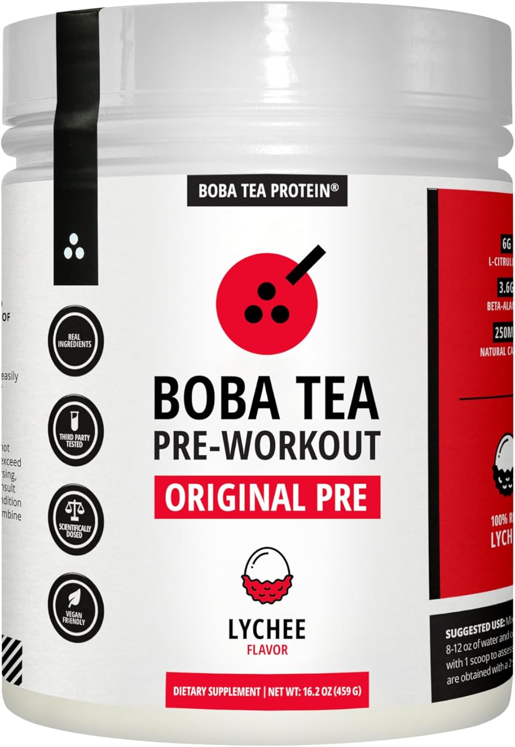 Lychee Flavored Boba Tea Protein Pre-Workout Powder with Caffeine - Premium Ingredients for Men and Women - 20-40 Servings