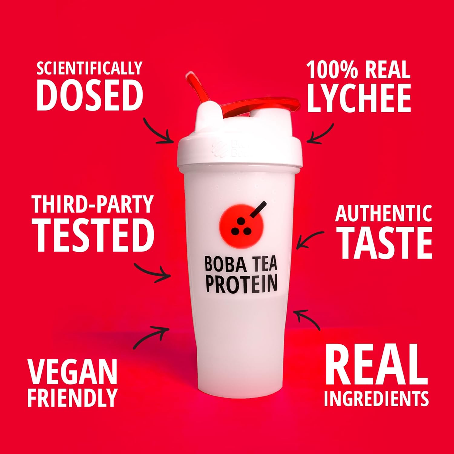 Lychee Flavored Boba Tea Protein Pre-Workout Powder with Caffeine - Premium Ingredients for Men and Women - 20-40 Servings