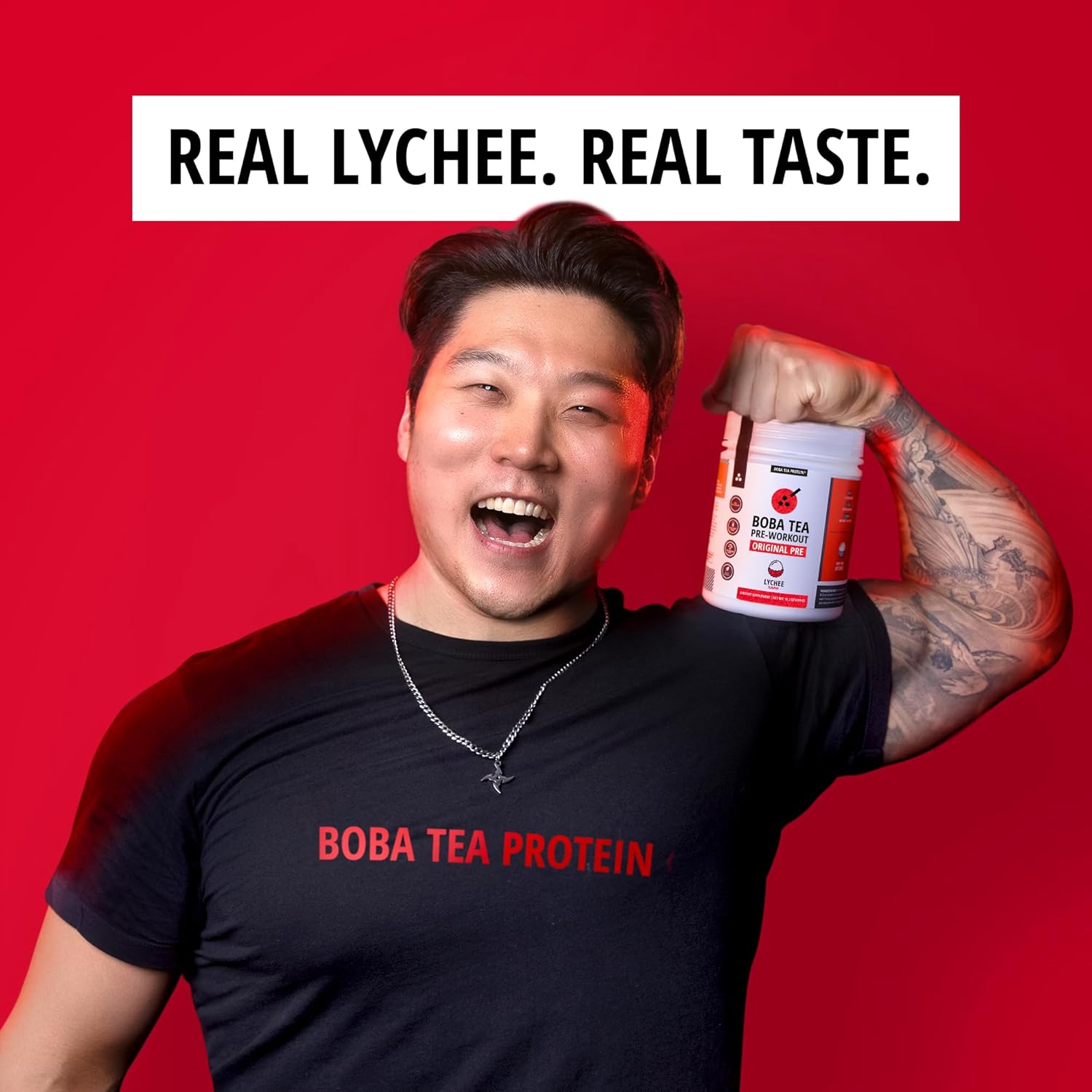 Lychee Flavored Boba Tea Protein Pre-Workout Powder with Caffeine - Premium Ingredients for Men and Women - 20-40 Servings