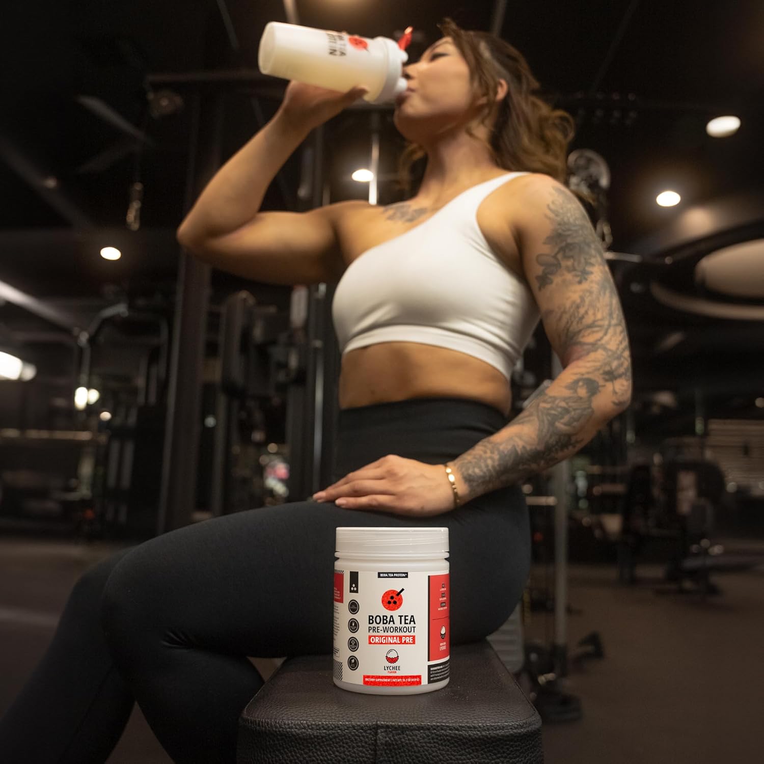 Lychee Flavored Boba Tea Protein Pre-Workout Powder with Caffeine - Premium Ingredients for Men and Women - 20-40 Servings