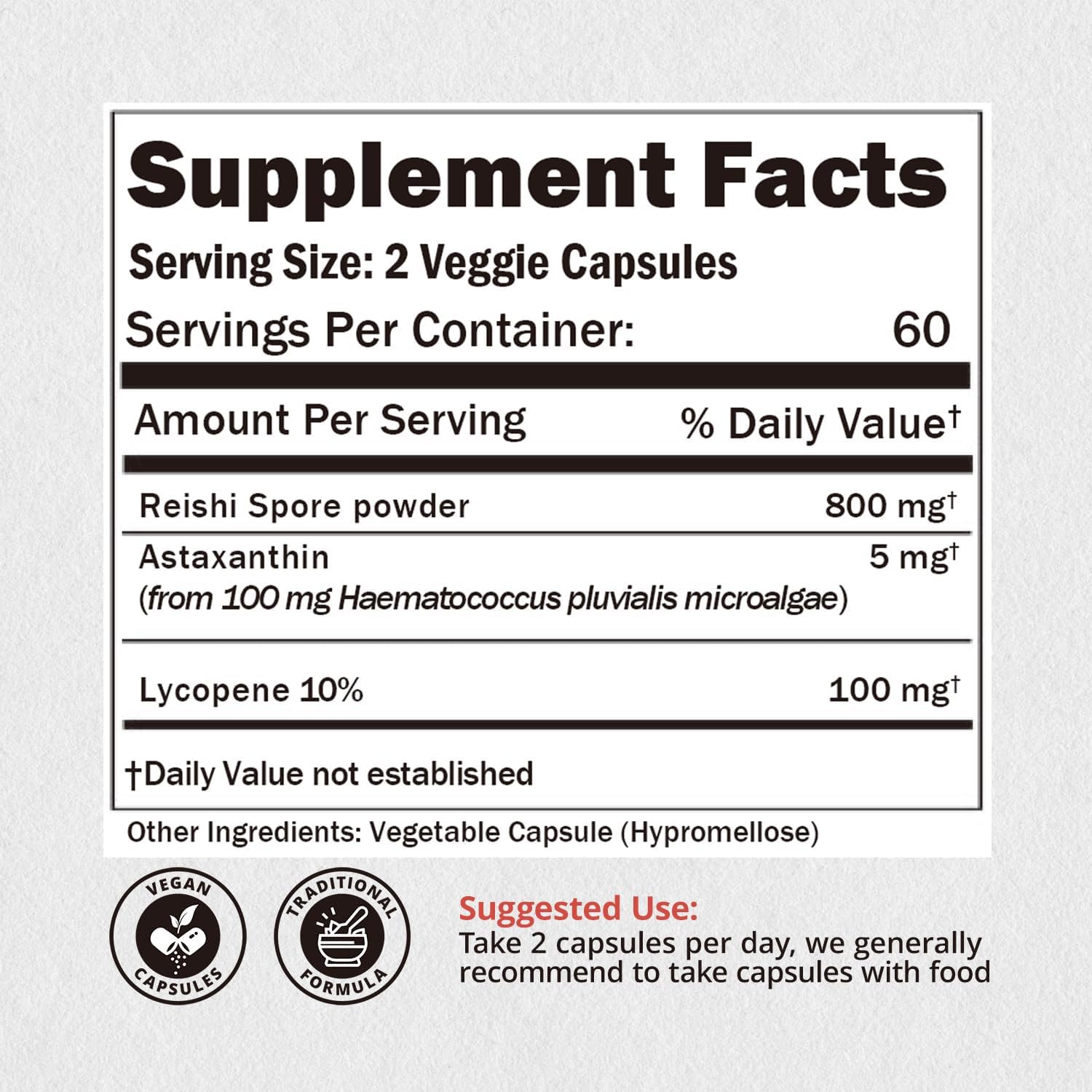 Lycopene and Astaxanthin Supplement with Reishi Spore for Skin Health and Immune Support - 120 Veggie Capsules