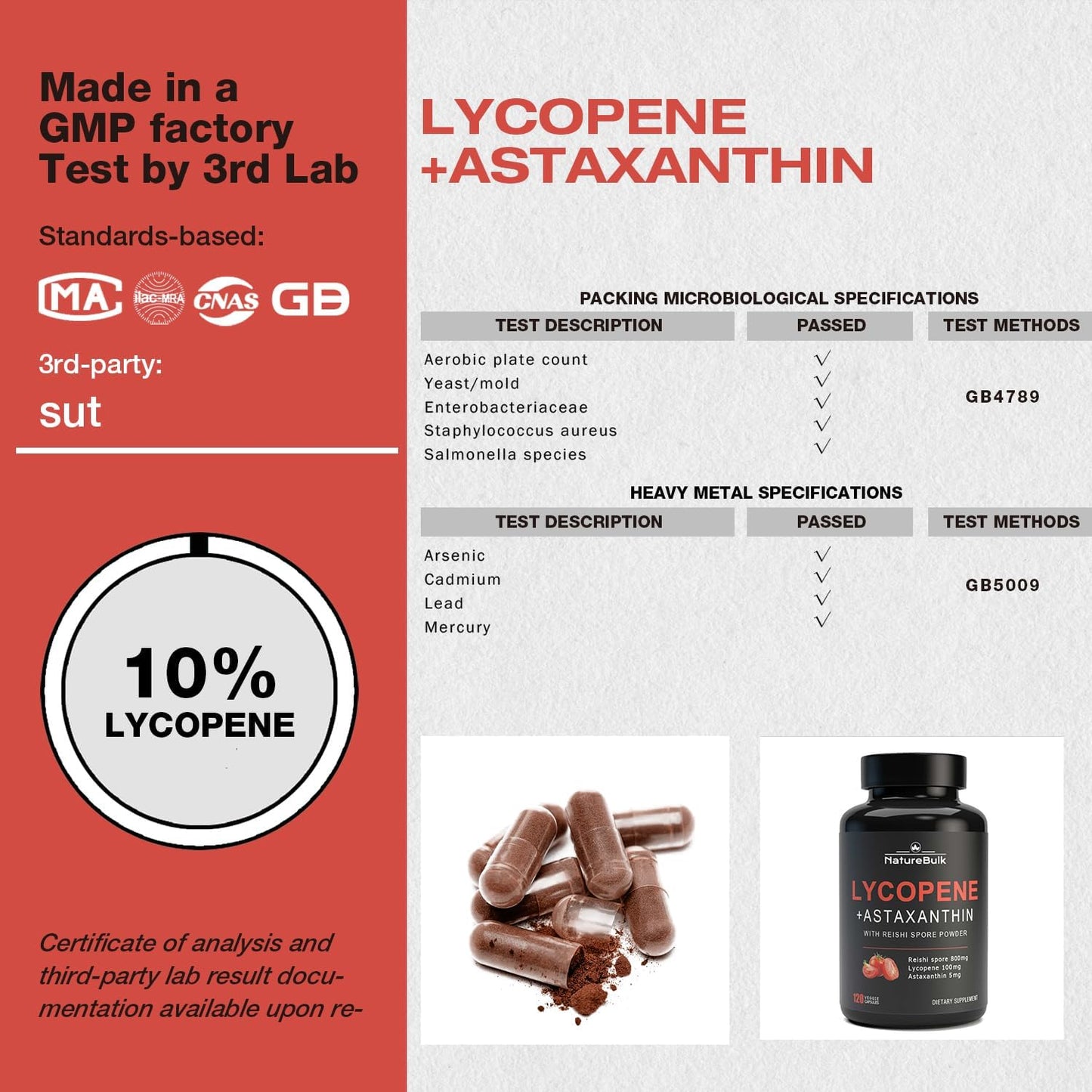 Lycopene and Astaxanthin Supplement with Reishi Spore for Skin Health and Immune Support - 120 Veggie Capsules