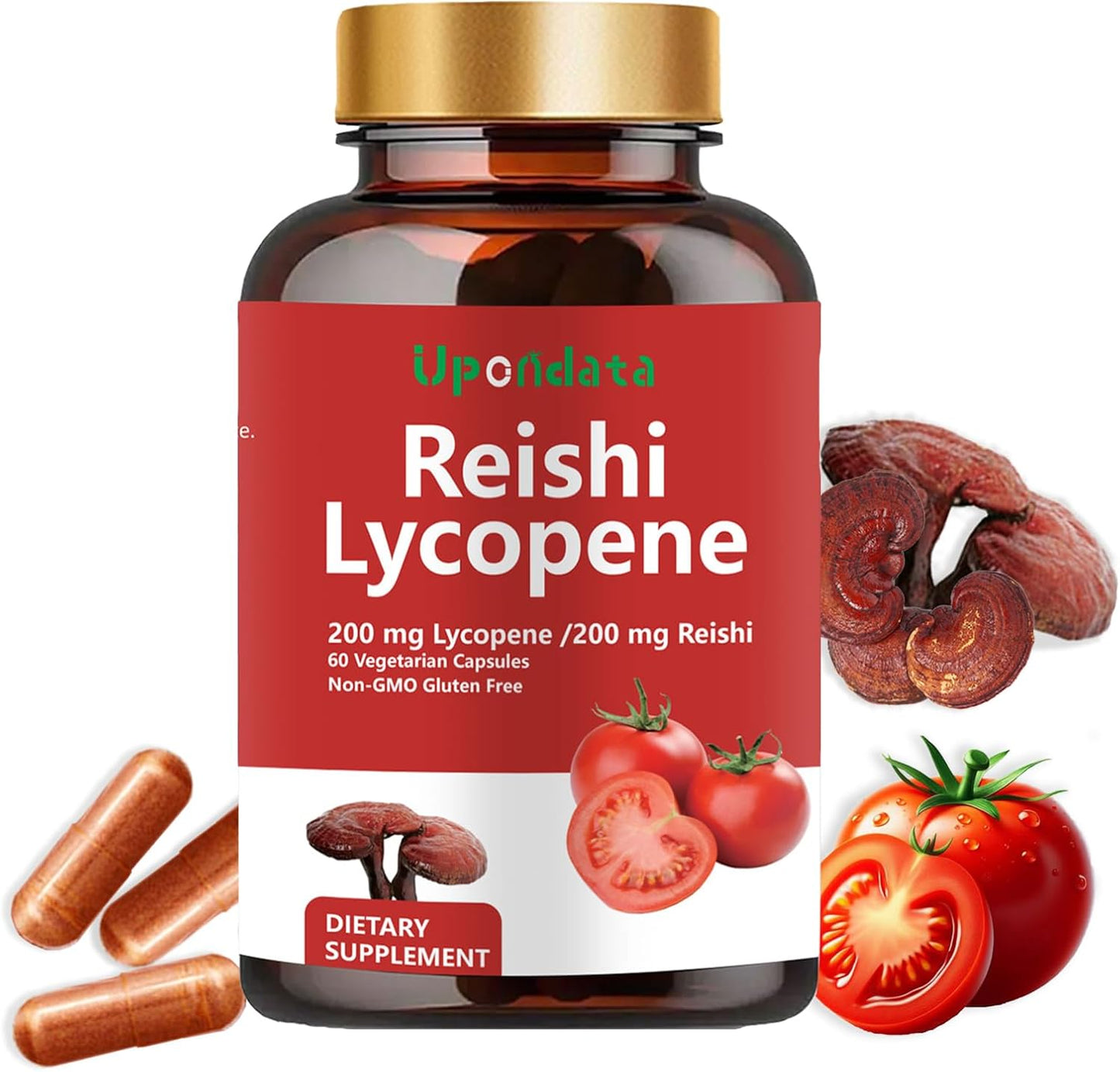 Lycopene and Reishi Mushroom Capsules for Immune Support - 200mg Lycopene Supplement with Natural Tomato Extract - Gluten-Free and Non-GMO
