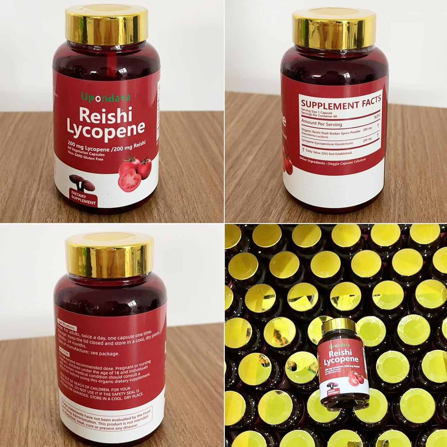 Lycopene and Reishi Mushroom Capsules for Immune Support - 200mg Lycopene Supplement with Natural Tomato Extract - Gluten-Free and Non-GMO