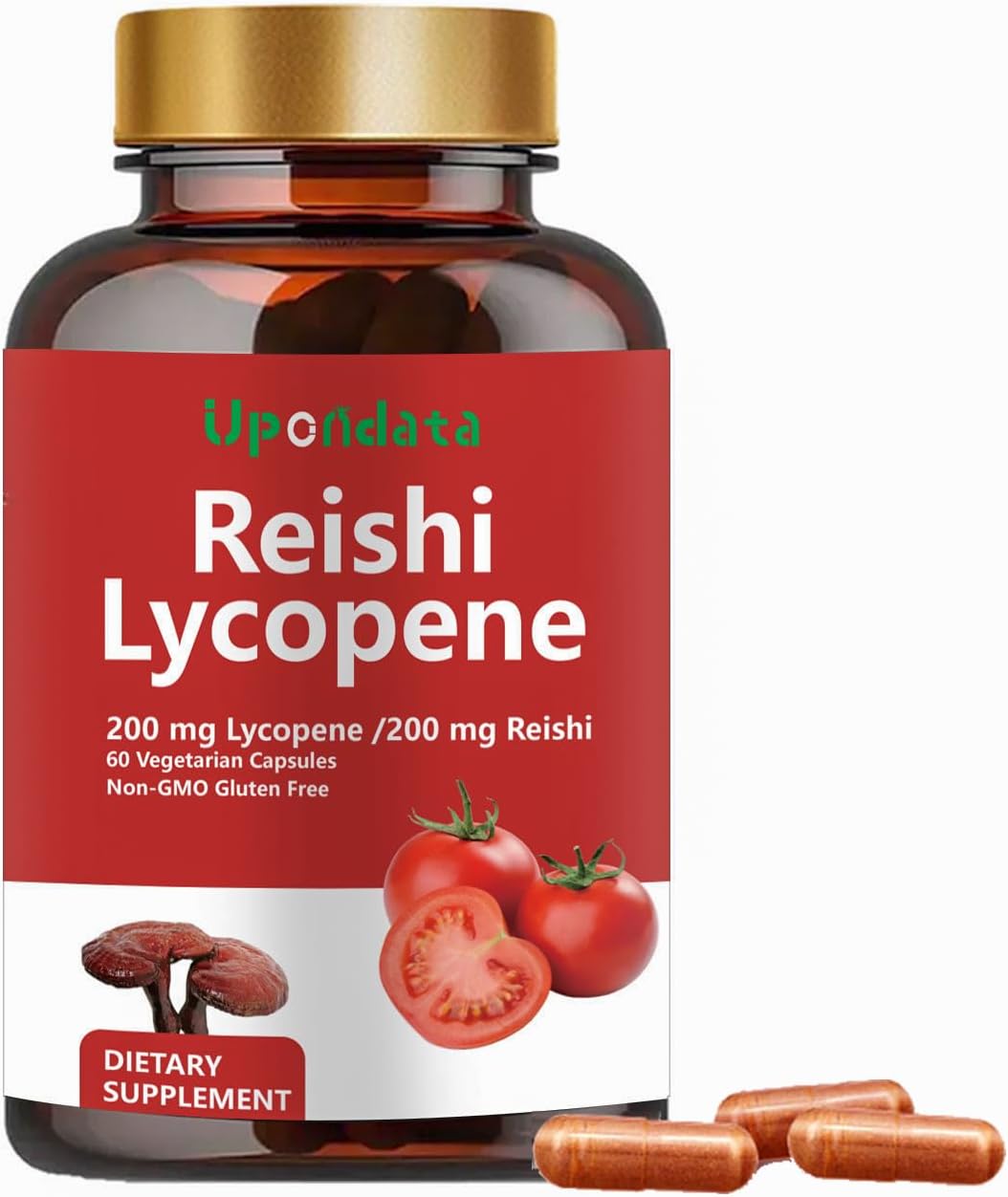 Lycopene and Reishi Mushroom Capsules for Prostate Health and Immune Support - 200mg Natural Lycopene with Organic Reishi Mushroom - Gluten-Free, Non-GMO - 60 Capsules