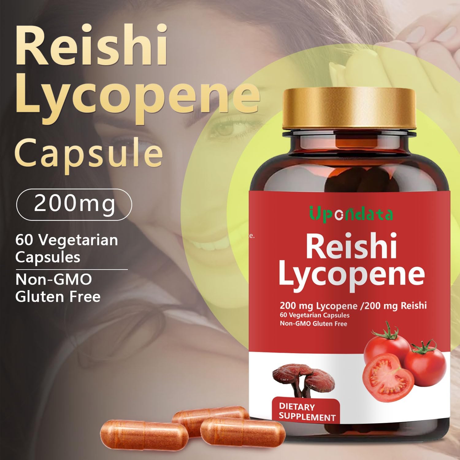 Lycopene and Reishi Mushroom Capsules for Prostate Health and Immune Support - 200mg Natural Lycopene with Organic Reishi Mushroom - Gluten-Free, Non-GMO - 60 Capsules