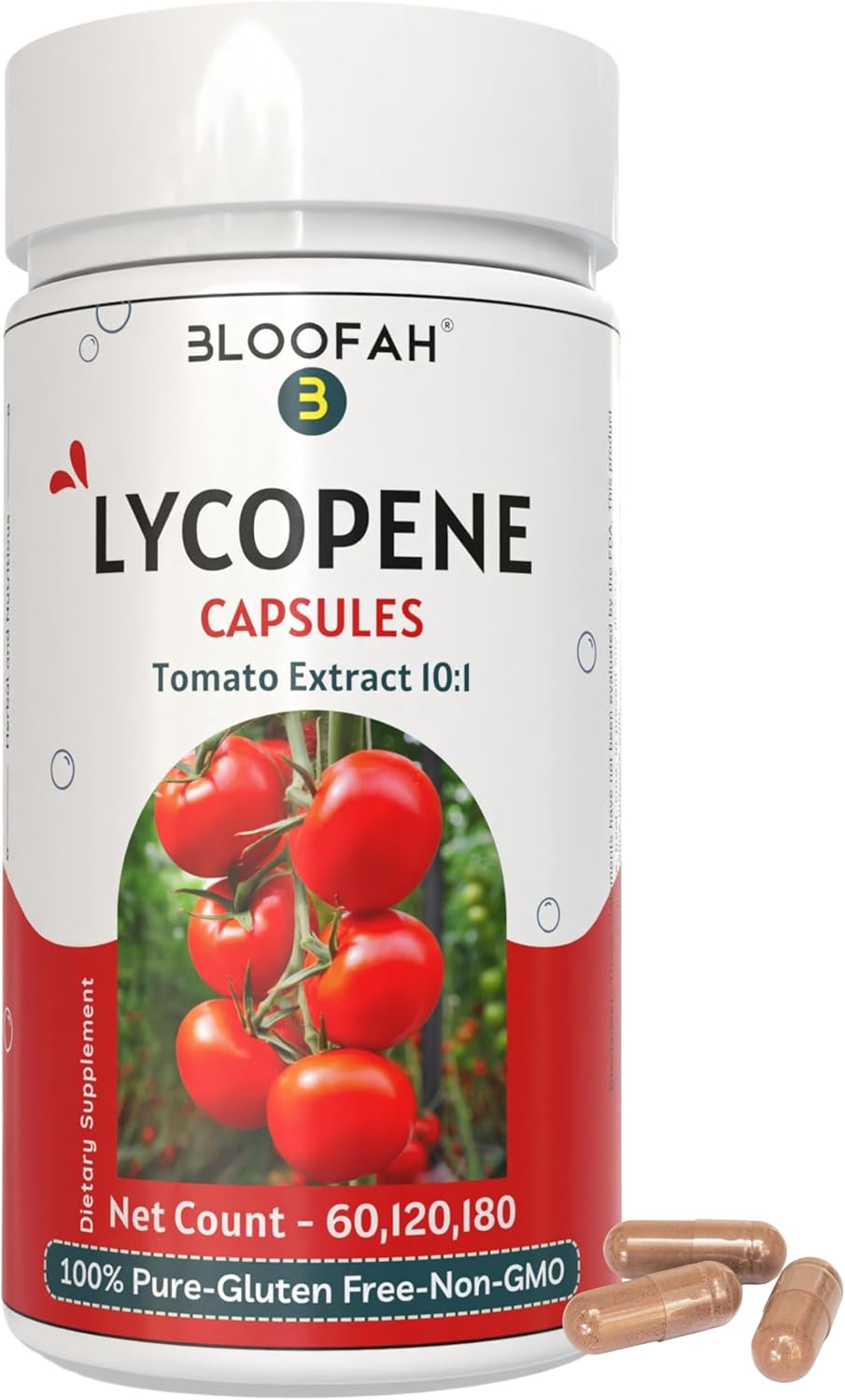 Lycopene-Rich Tomato Fruit Capsules 500mg | Concentrated Extract Powder | Non-GMO & Gluten Free | Carotenoid Supplement (60 Count)
