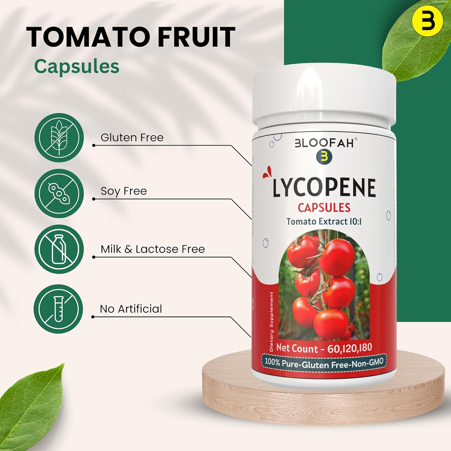 Lycopene-Rich Tomato Fruit Capsules 500mg | Concentrated Extract Powder | Non-GMO & Gluten Free | Carotenoid Supplement (60 Count)