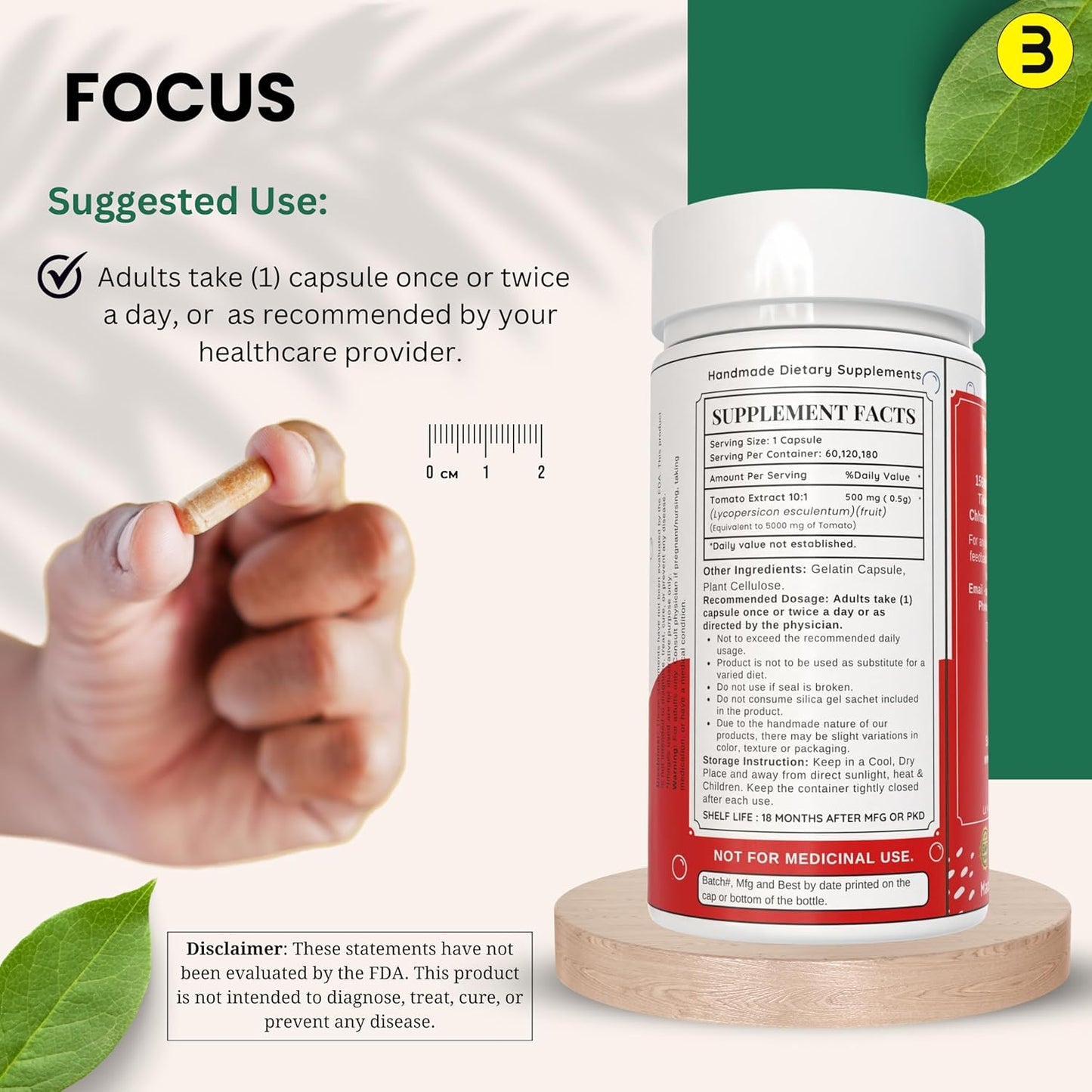 Lycopene-Rich Tomato Fruit Capsules 500mg | Concentrated Extract Powder | Non-GMO & Gluten Free | Carotenoid Supplement (60 Count)