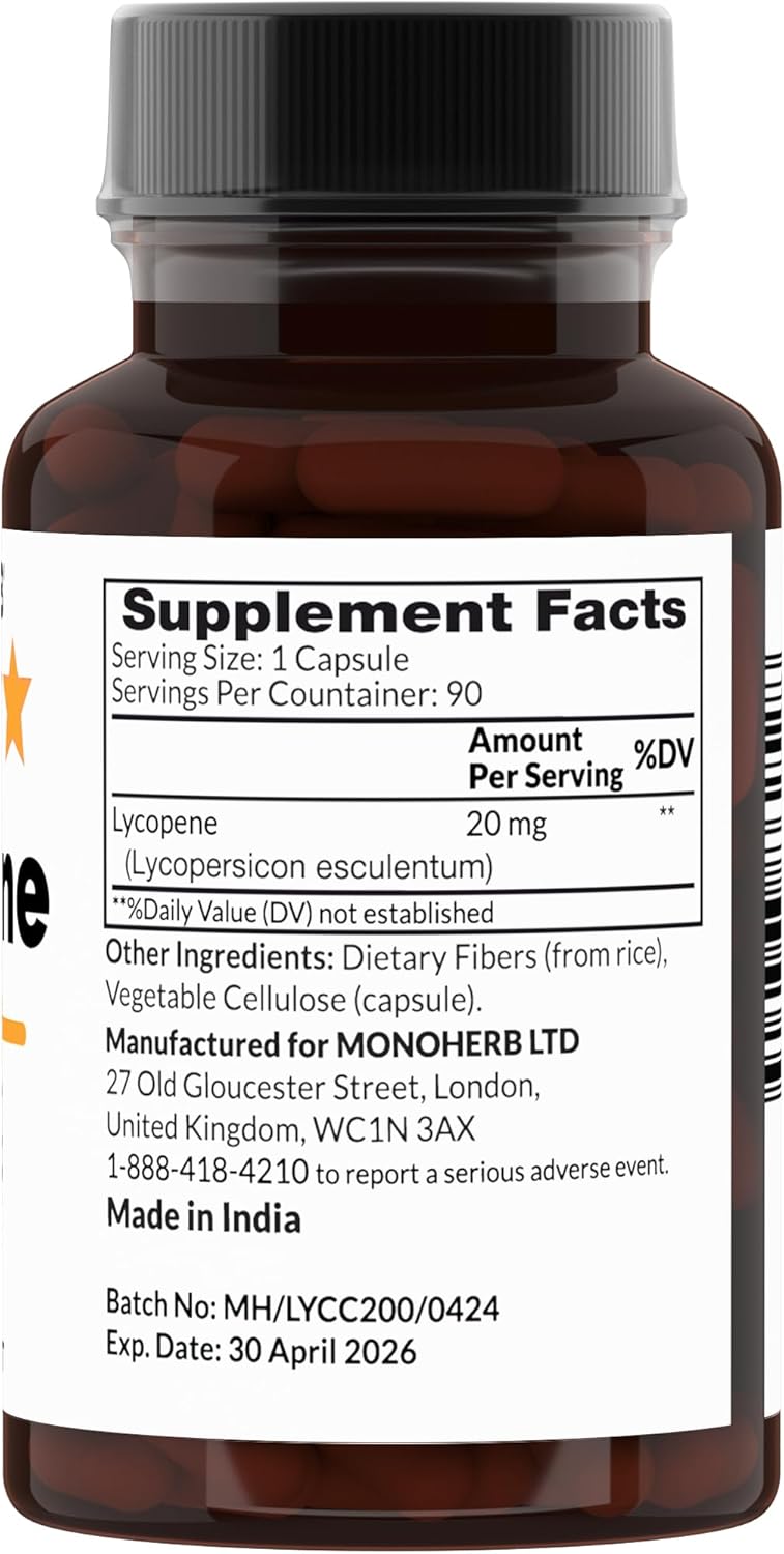 Lycopene Supplement 20mg - 90 Vegetable Capsules by MONOHERB