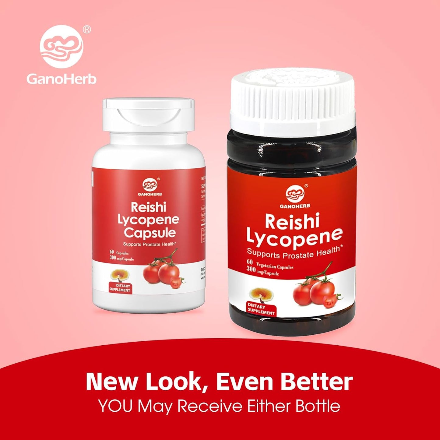 Lycopene Supplement with Reishi Mushroom Extract - 300mg, 60 Vegetarian Capsules, Gluten-Free & Non-GMO