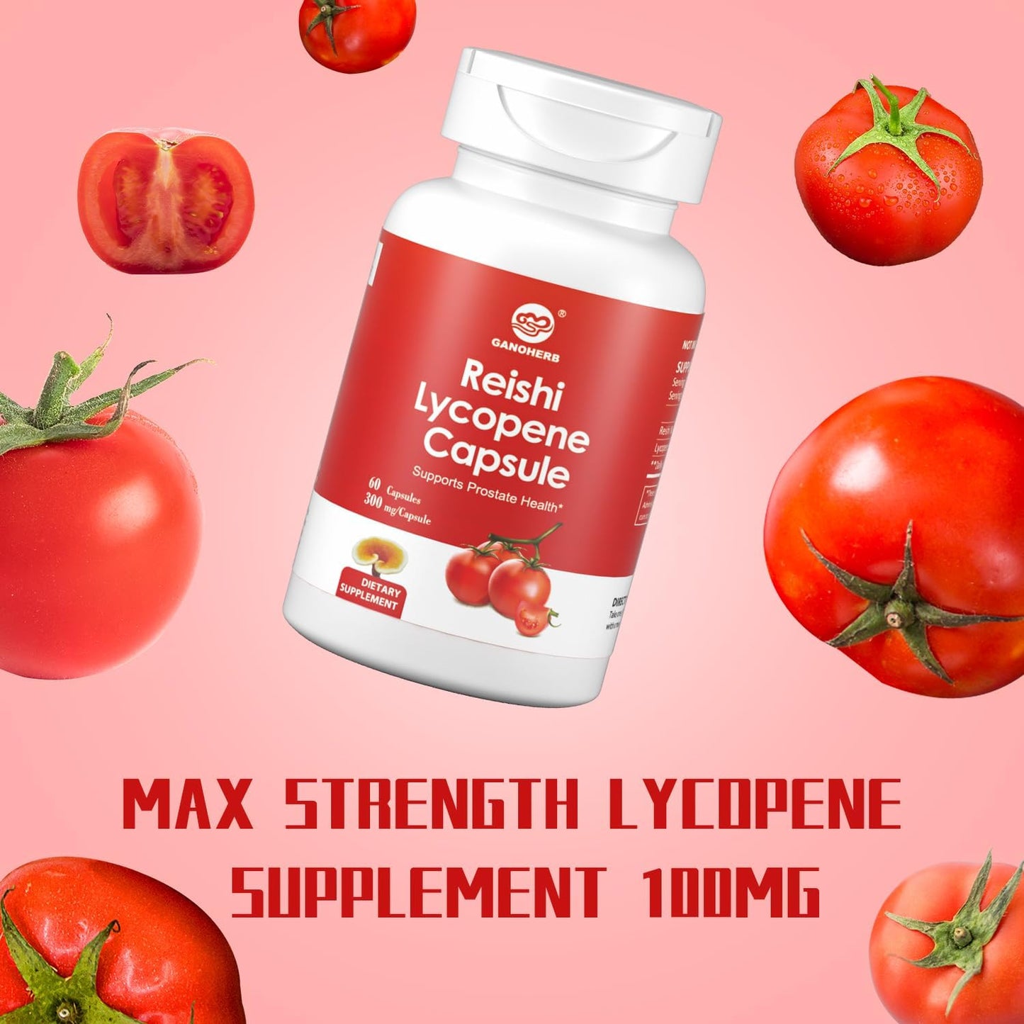 Lycopene Supplement with Reishi Mushroom Extract - 300mg, 60 Vegetarian Capsules, Gluten-Free & Non-GMO