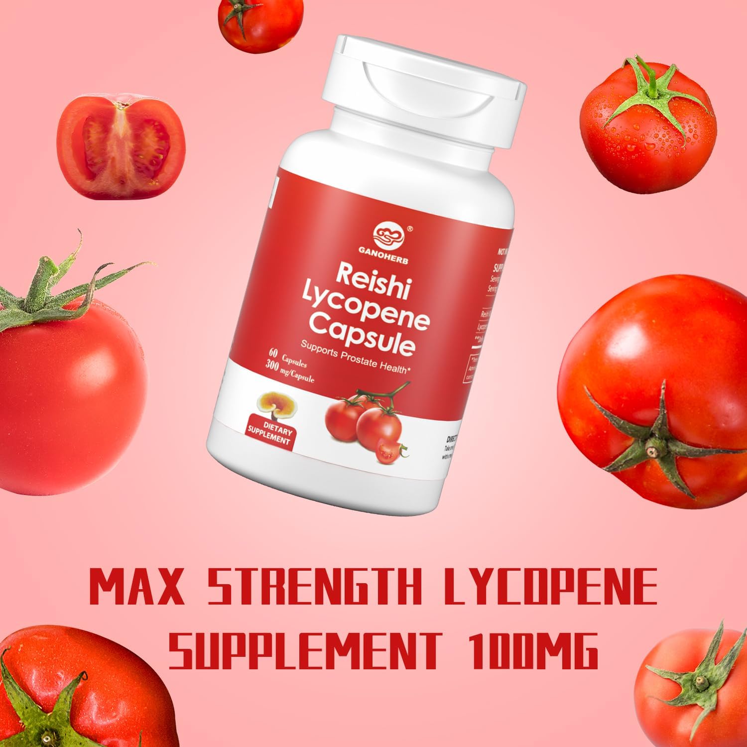 Lycopene Supplement with Reishi Mushroom Extract - 300mg, 60 Vegetarian Capsules, Gluten-Free & Non-GMO