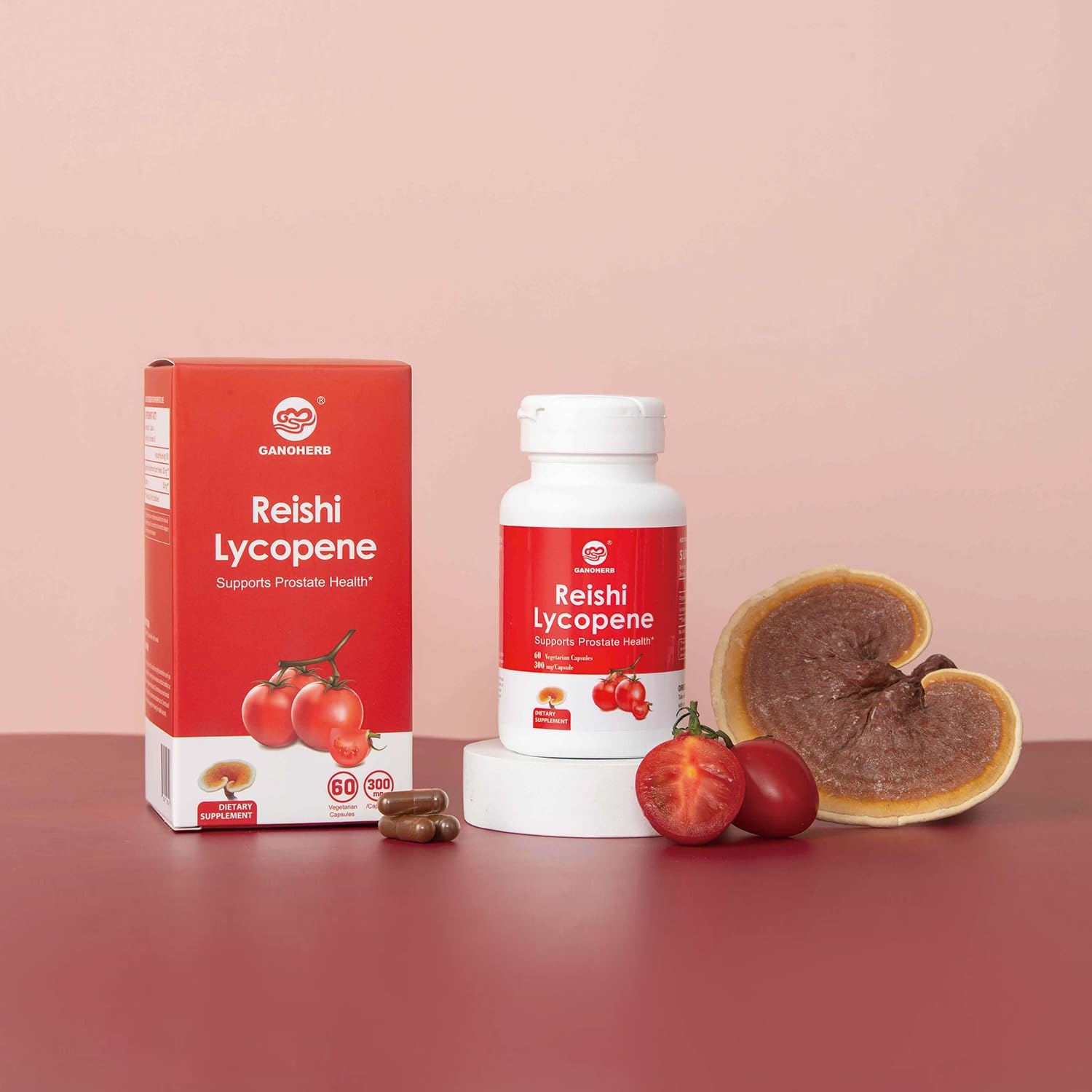 Lycopene Supplement with Reishi Mushroom Extract - 300mg, 60 Vegetarian Capsules, Gluten-Free & Non-GMO