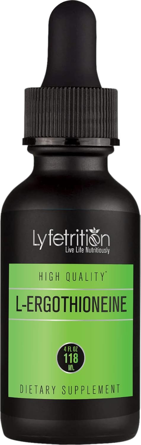 Lyfetrition L-Ergothioneine Liquid Supplement 540 mg - 4 Oz Bottle with 220 Servings - Made in USA - Quick Absorption - Potent Ingredients - Third-Party Tested - Non-GMO - GMP Certified - Cruelty-Free