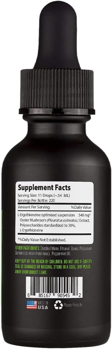 Lyfetrition L-Ergothioneine Liquid Supplement 540 mg - 4 Oz Bottle with 220 Servings - Made in USA - Quick Absorption - Potent Ingredients - Third-Party Tested - Non-GMO - GMP Certified - Cruelty-Free