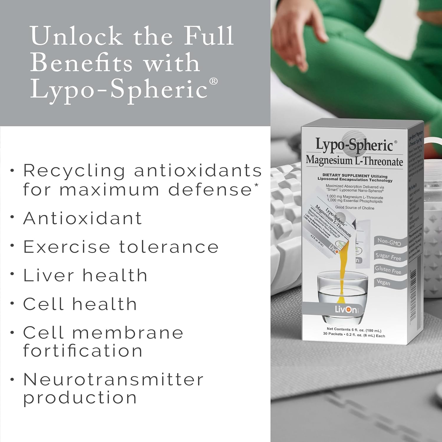 Lypo-Spheric Magnesium L-Threonate 30 Packets - 77mg Per Packet - Liposome Encapsulated for Maximum Absorption - Non-GMO - Professional Formula