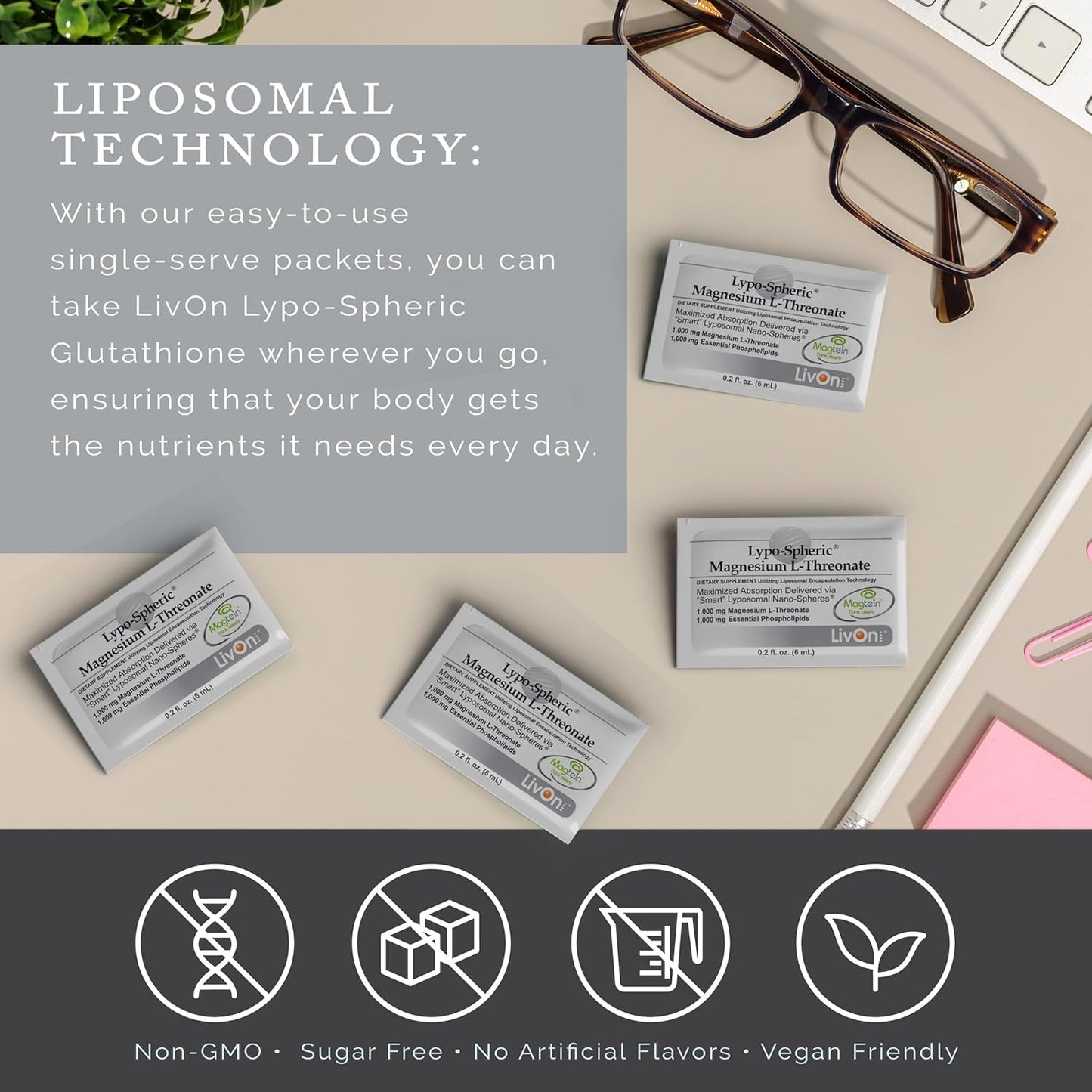 Lypo-Spheric Magnesium L-Threonate 30 Packets - 77mg Per Packet - Liposome Encapsulated for Maximum Absorption - Non-GMO - Professional Formula