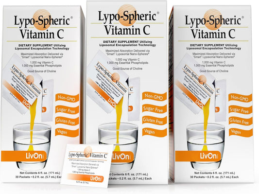 Lypo-Spheric Vitamin C 1000 mg - 90 Packets - Liposome Encapsulated for Better Absorption - Non-GMO - LivOn Labs