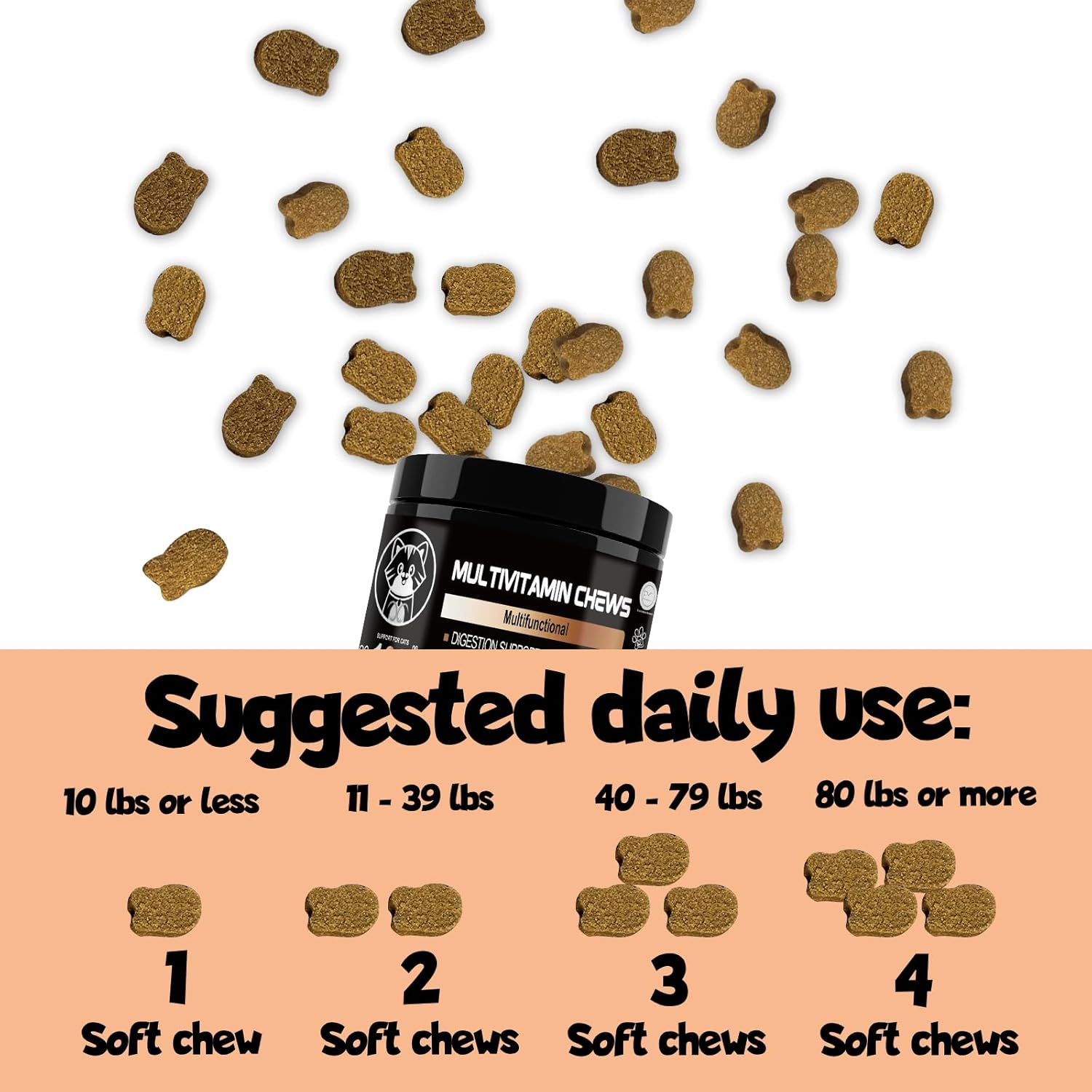 Lysine Cat Vitamin Supplement for Immune System, Joint & Skin Health - Indoor Cat Treat - Chewable Tablets - Cat Vitamins for Wellness