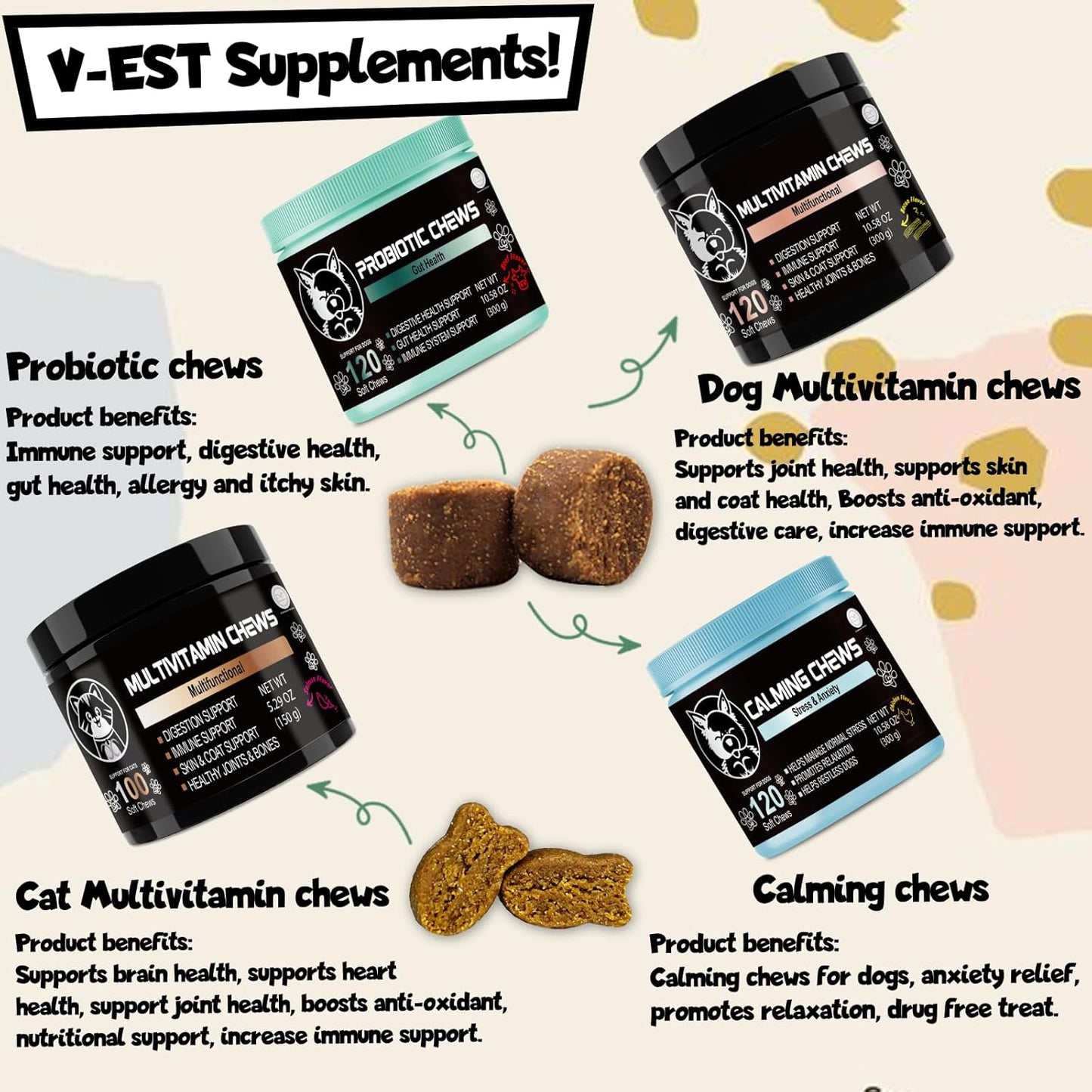 Lysine Cat Vitamin Supplement for Immune System, Joint & Skin Health - Indoor Cat Treat - Chewable Tablets - Cat Vitamins for Wellness