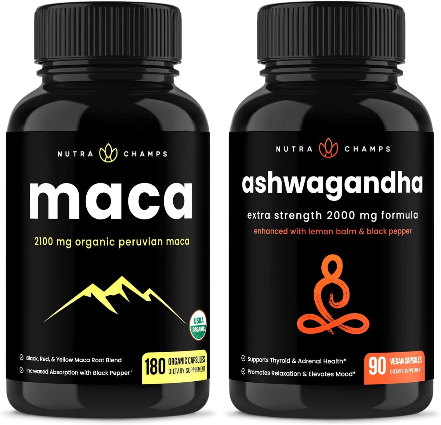 Maca and Ashwagandha Supplement Bundle by NutraChamps for Energy and Stress Relief