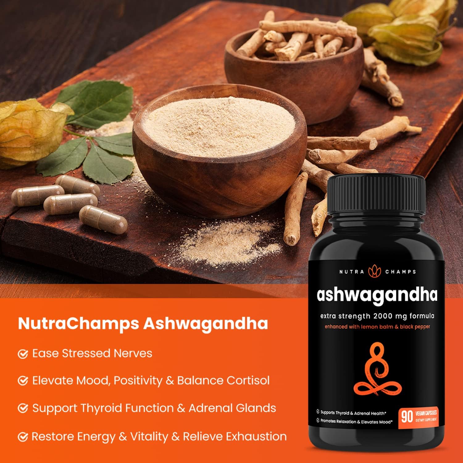 Maca and Ashwagandha Supplement Bundle by NutraChamps for Energy and Stress Relief